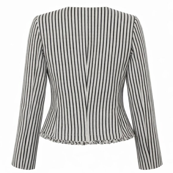 Hugo Boss Komina Black & White Striped Cropped Jacket Frayed Hem Jacket - Picture 5 of 7